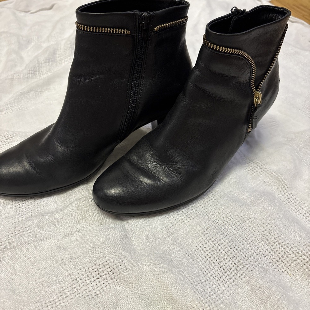 Gabor‎ Black Zipper Vtg Y2K Leather Pumps Womens 5 Ankle Made In Portugal
